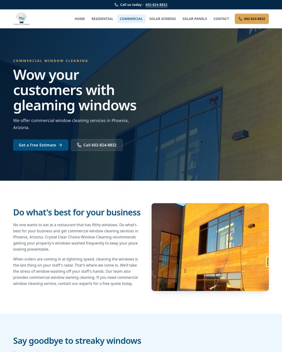 Commercial window cleaning service page