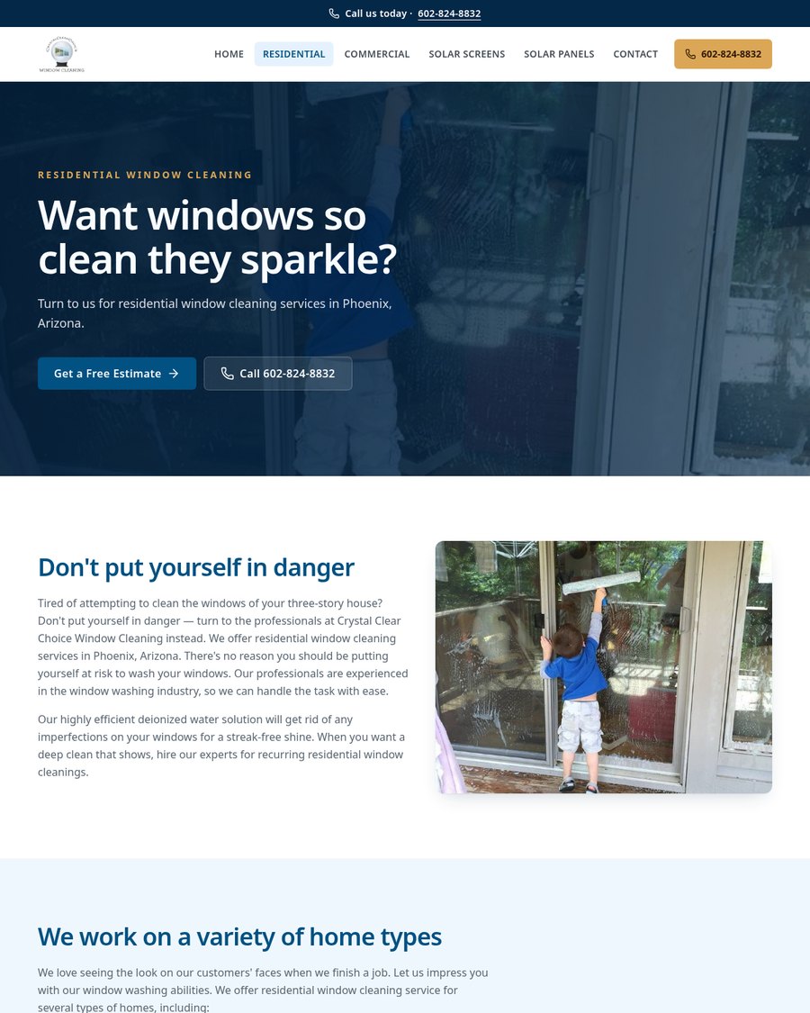 Residential window cleaning service page