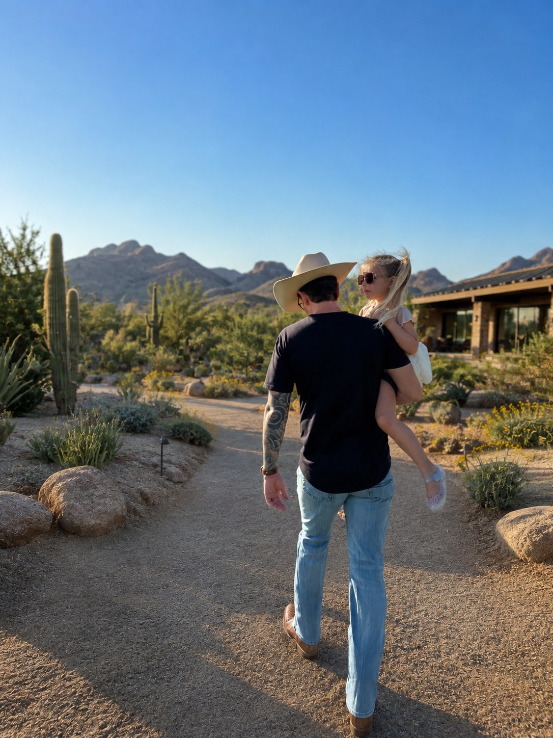 Kyle Ryan, MetaKona founder, walking with his daughter in the Arizona desert