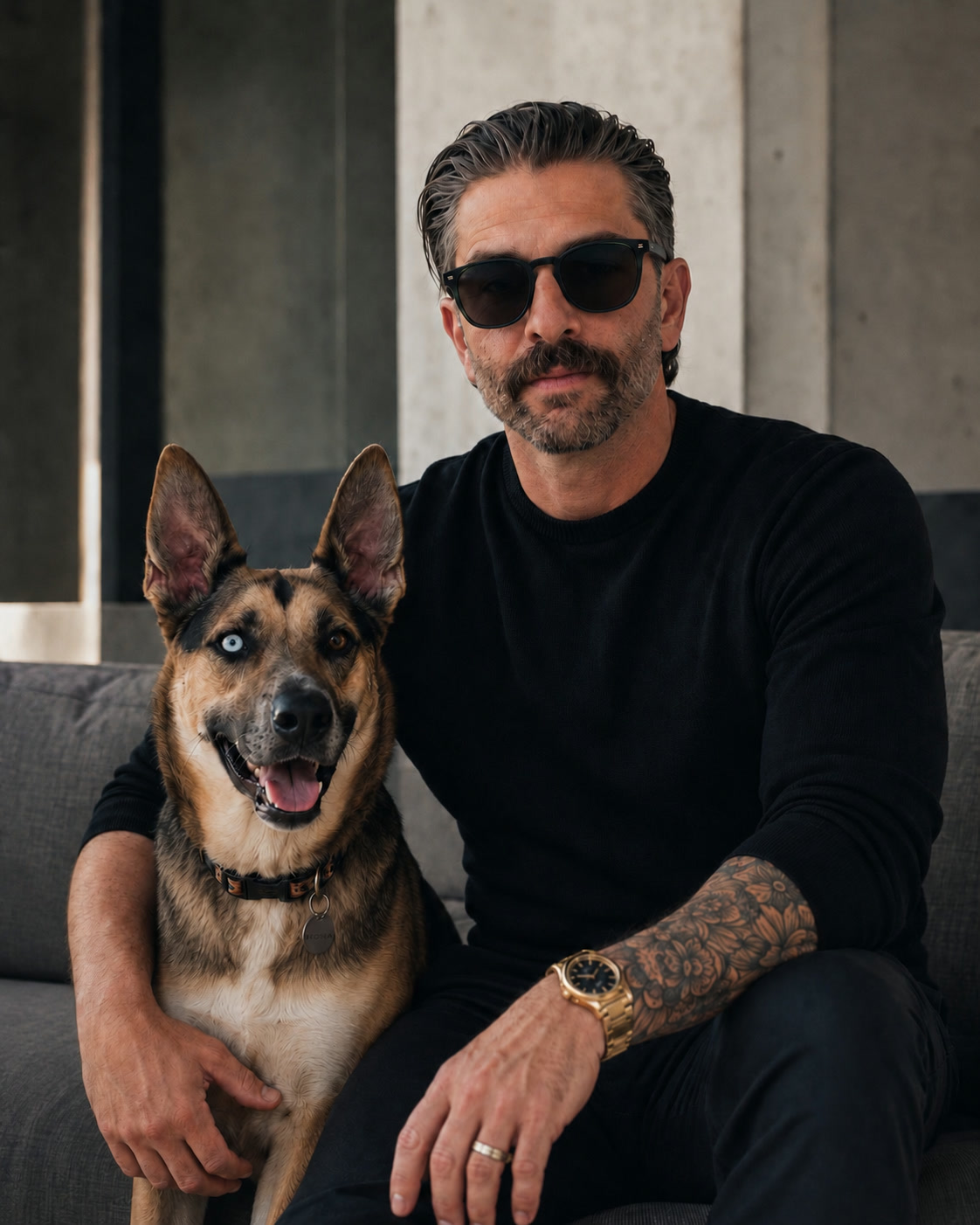 Kyle Ryan with Kona in a modern MetaKona portrait