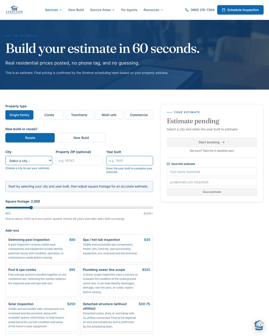 Stratton inspection pricing page