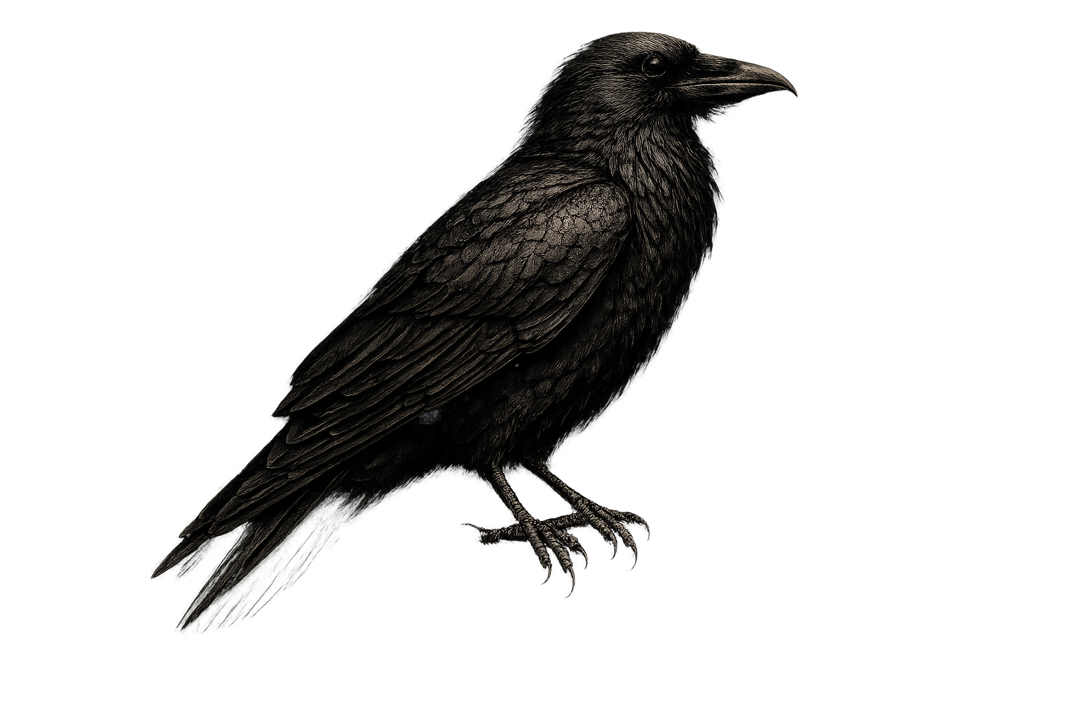 A still engraved crow observing from a perch.